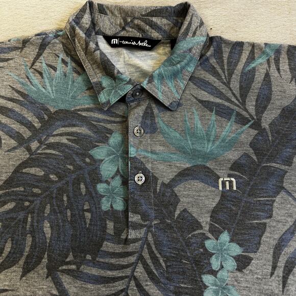 Travis Mathew Golf Polo Mens Medium Blue Gray Hawaiian Shirt Golfing Sportswear - Picture 2 of 7